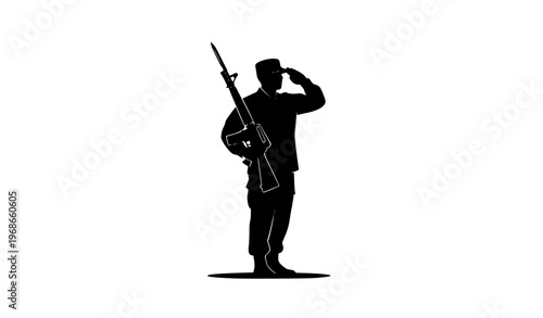 American army soldier salute black silhouette vector