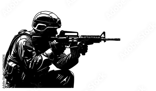 Saluting American soldier silhouette rifle vector Memorial
