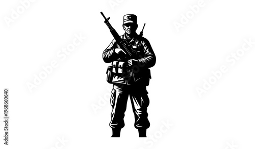 Veteran soldier silhouette with rifle American army vector