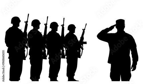 American army soldiers silhouette vector with salute pose
