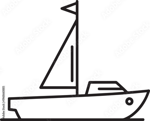 Simple black line of a sailboat on water mast hull