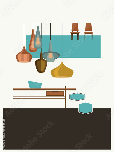 Packaging design label SVG vector for modern interior with lighting and furniture elements