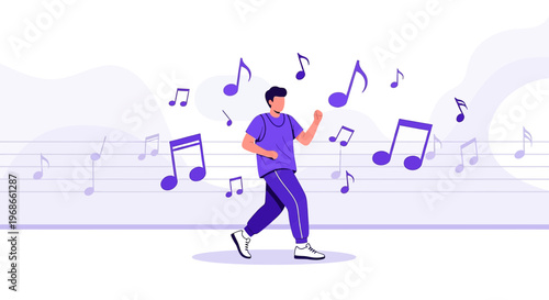 Man Dancing to Music Notes - Joyful Movement