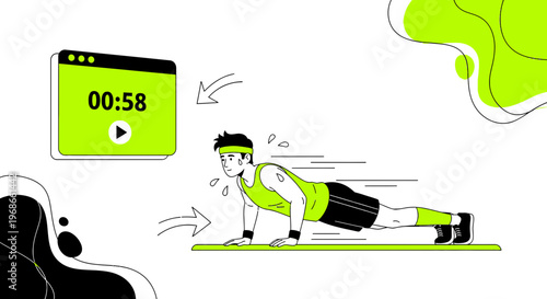 Man Doing Push-ups with Online Timer, Fitness Workout Motivation