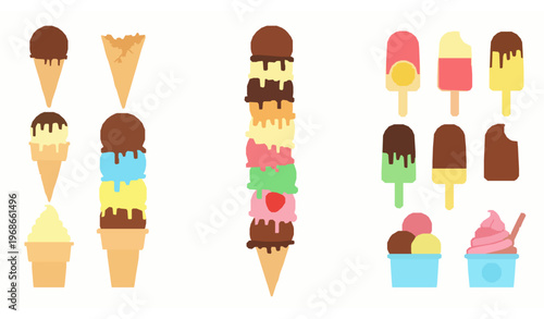 Vertical ice cream icon collection dessert vector