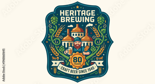 Craft beer label design by Heritage Brewing celebrates 80 years of brewing since 1940 with bold colors and unique graphics