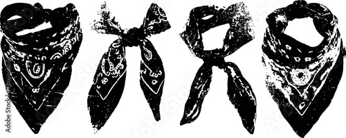 black and white bandana illustrations with distinct knots and patterns, vector design set