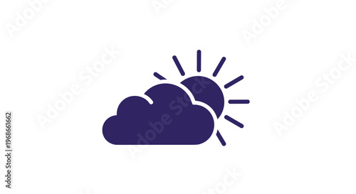 Solid purple icon depicting a sun peeking out from behind a large fluffy cloud representing partly cloudy weather.