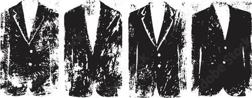 Grunge black suit jacket silhouettes with distressed texture and vintage worn effect
