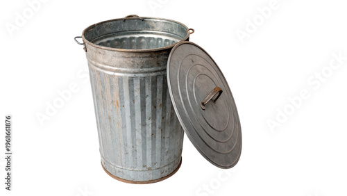 Metal trash can with a lid isolated on transparent background