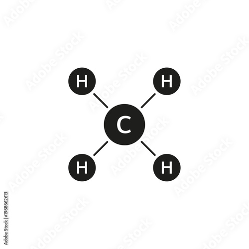 Stylized methane molecule simple carbon with hydrogens.