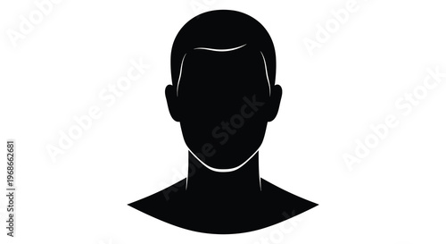 A stark black silhouette of a man s head and shoulders against a white background emphasizing a simple profile silhouette high quality