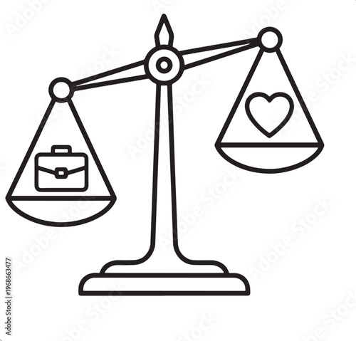 Black and white of work life balance scale with office