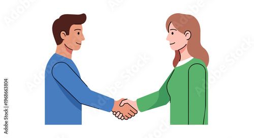 Man and Woman Shaking Hands Flat Vector Illustration