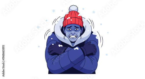 Illustration of a Person Shivering from Extreme Cold in Winter Weather