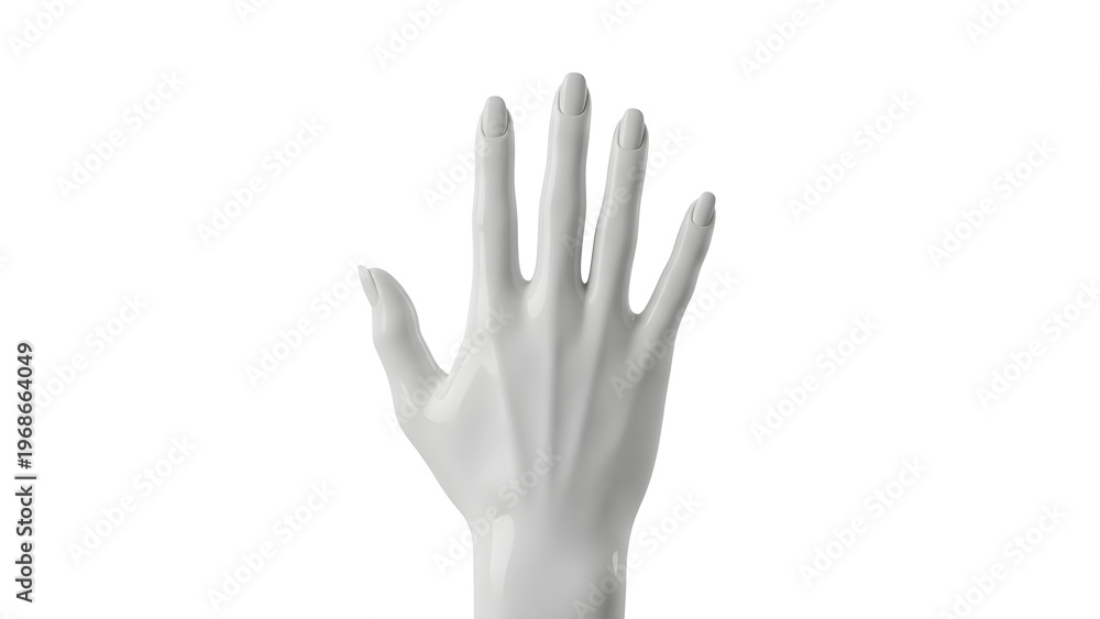Obraz premium A white plastic hand model is shown up close on a plain background