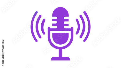 Vibrant Blue and Purple Gradient Microphone Vector Icon Illustration for Podcast, Radio, Recording Studio, and Voice Audio Equipment, Minimalist Flat Design Scalable AI-Generated Graphic.