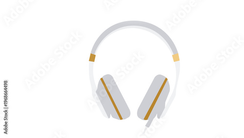 White and gold over-ear headphones vector icon illustration. Minimalist design for music studio, audio equipment, podcasting, and entertainment. Scalable flat graphic for web and print.