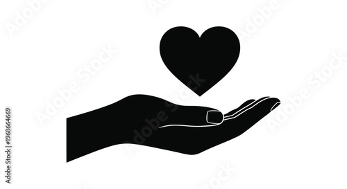 A dark hand gently cradles a black heart shape symbolizing love and care in a striking silhouette high quality professional detailed