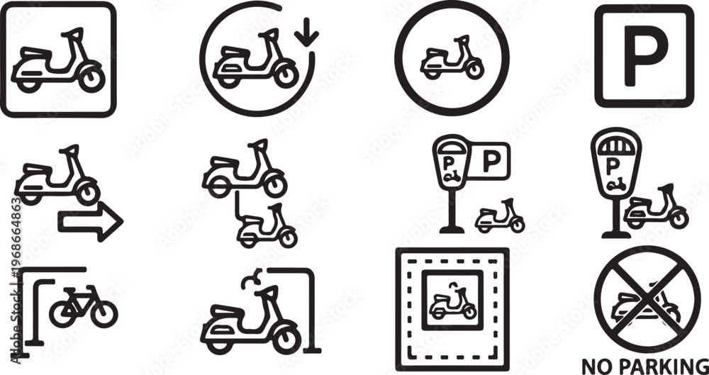 Fototapeta premium Cycling illustrations depicting various riding positions and parking rules Vector