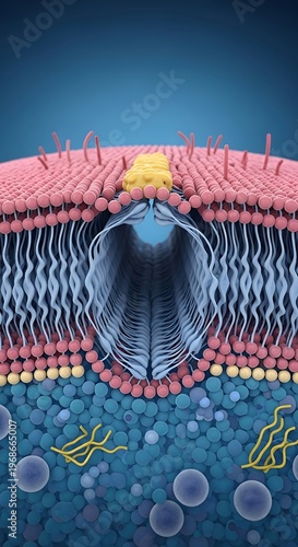 Cell Membrane Structure with Proteins and Lipids.
