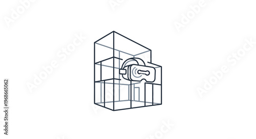 A line drawing of a car inside a cube shaped cage.