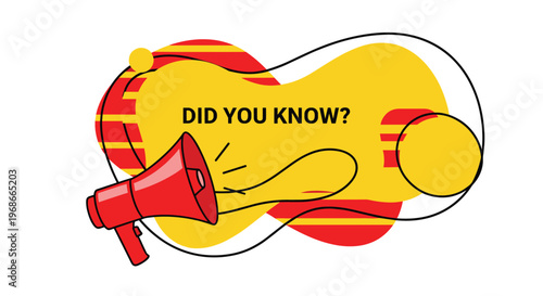 Interesting facts banner featuring text did you know with a red megaphone and abstract yellow and red shapes.