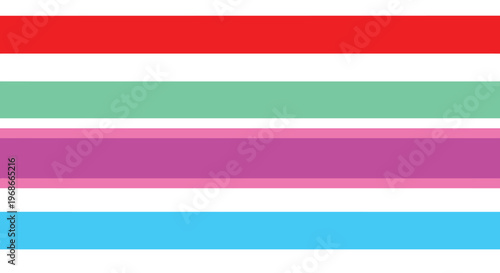 Set of horizontal stripes in various colors like red turquoise magenta and blue on a plain white background.
