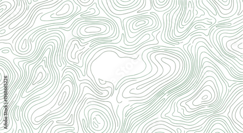 Detailed topographic map contour line pattern in green color representing terrain and altitude on white background.