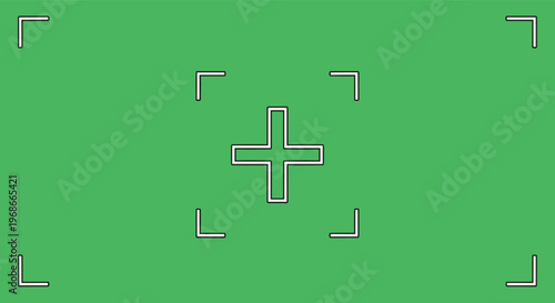 Simple digital camera viewfinder overlay with focus cross and corner markings on a solid green screen background for video edits and filming.