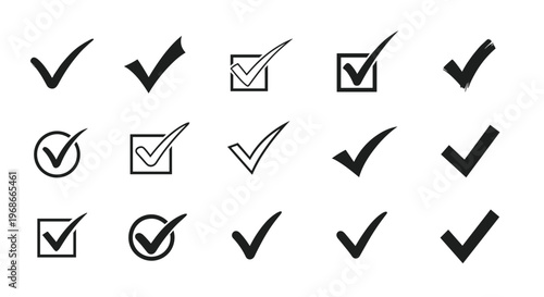 Free Download Diverse collection of black checkmark symbols in various artistic styles including brush strokes and simple icons for lists and surveys. - GFXLoad