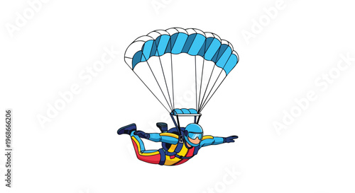Cartoon Illustration of a Skydiver Descending with an Open Parachute