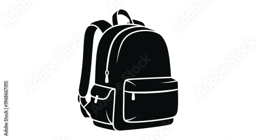 A detailed black silhouette of a modern backpack with visible compartments and straps showcasing a minimalist style silhouette high quality professional