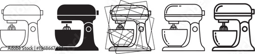 Stand Mixer Icon Set, Kitchen Appliance Vector Collection, Minimal Outline and Solid Baking Mixer Icons for Bakery, Cooking, Kitchenware and Home Design