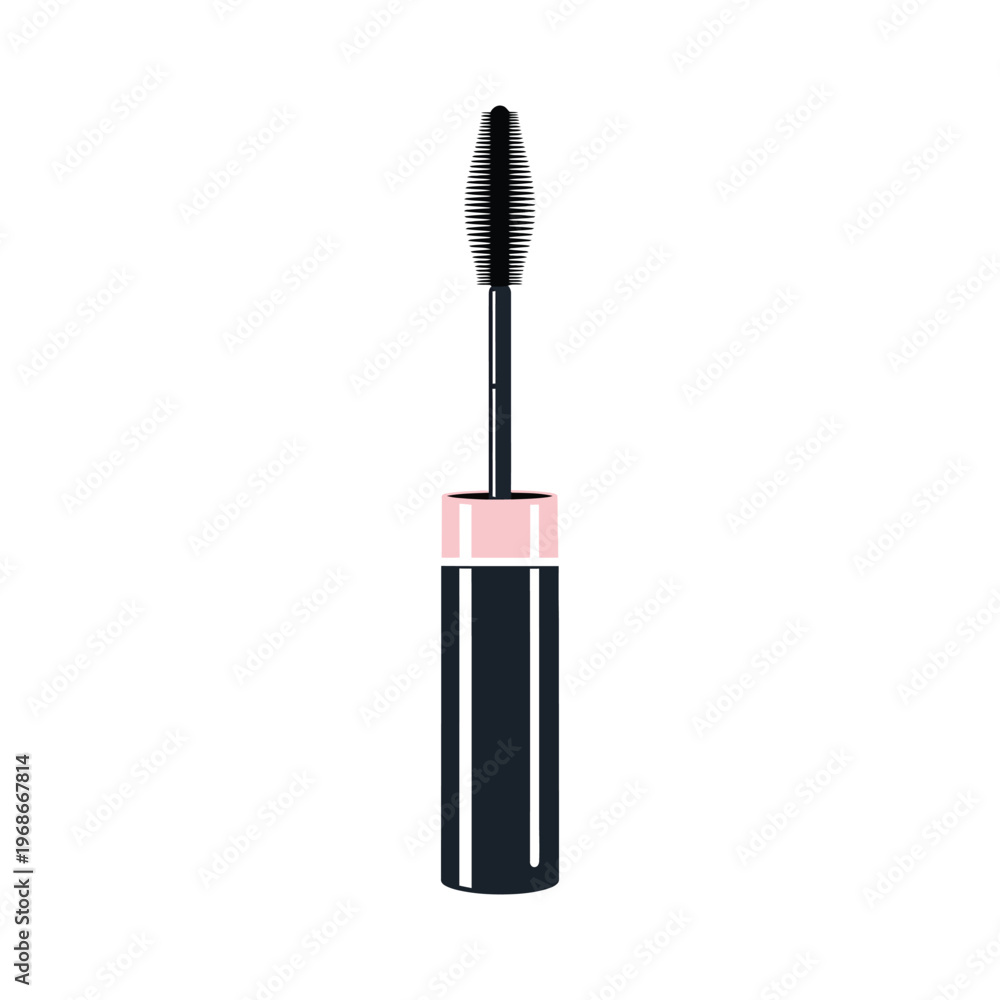 Obraz premium Mascara wand and tube for eyelash makeup application minimalist flat vector illustration