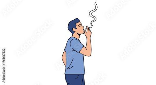 Young Man Smoking Cigarette Illustration