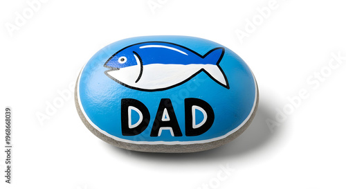 Free Download A painted rock with a blue fish and the word 'Dad' on it - GFXLoad