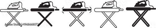 Ironing Board Icon Set, Laundry Appliance Vector Collection, Minimal Outline and Solid Iron and Board Icons for Household, Cleaning and Home Care Design