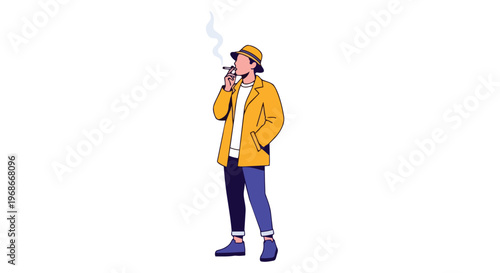 Stylish Man in Yellow Jacket Smoking a Cigarette Illustration