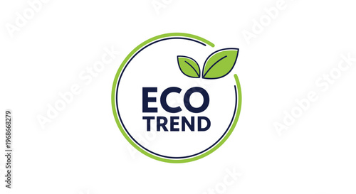 Minimalist logo for an eco trend brand featuring the text and green leaves within a circular green frame on white.