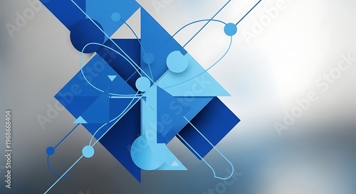Abstract geometric shapes in blue and white design.