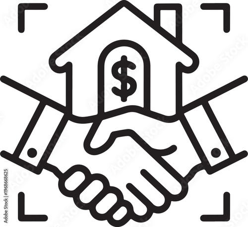 House and handshake illustration represents real estate deals