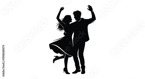 A couple is captured in a dynamic dance pose their forms rendered as a striking black silhouette high quality professional detailed