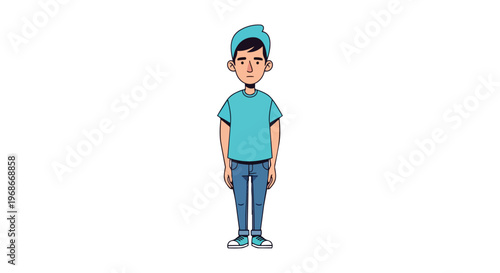 Cartoon Young Man Standing in Casual Clothing