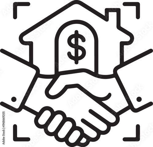 Handshake and house line icon. Business concept. Real estate deal. 