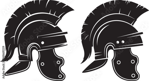 Roman centurion helmet silhouettes with ancient rome with black and white