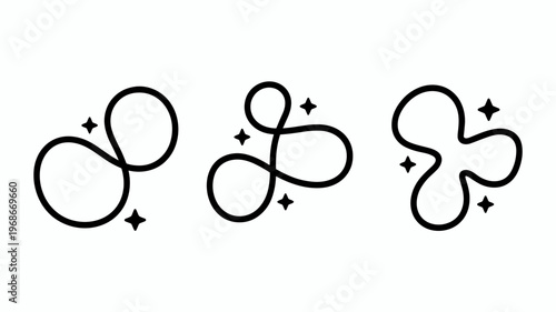 Minimal Abstract Outline Set Curved Shapes with Star Accents for Creative Design