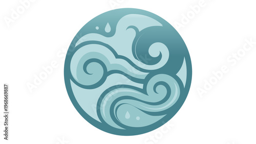 Stylized Northern Lights Vector Icon Illustration, Circular Design Featuring Swirling Aurora Borealis Patterns in Teal and Light Blue, Minimalist Flat Weather Symbol for Apps and Web Design