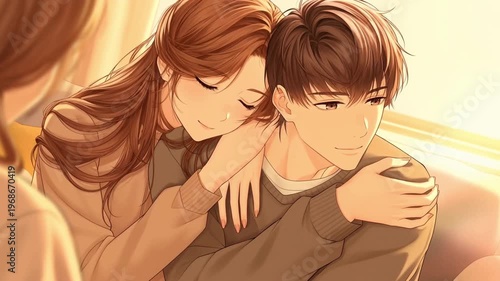 Intimate Moment with Couple in Relaxed Embrace Illustration