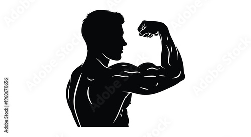 A strong muscular man flexing his bicep presented as a dramatic black silhouette high quality professional detailed modern elegant stylish clean